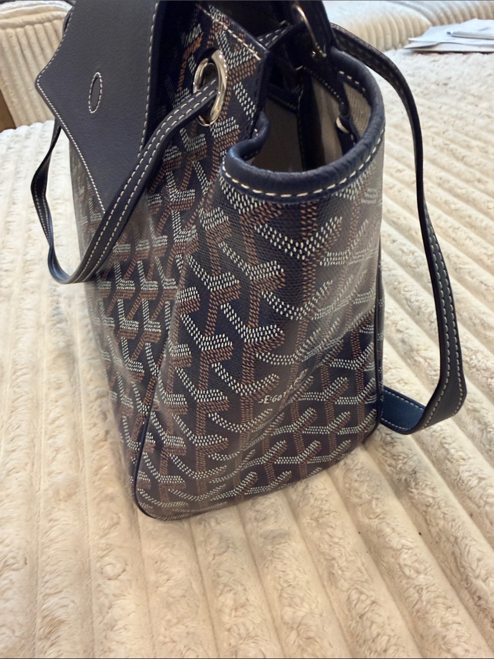 Goyard Navy Blue Coated Canvas Shoulder Tote - Picture 3 of 8